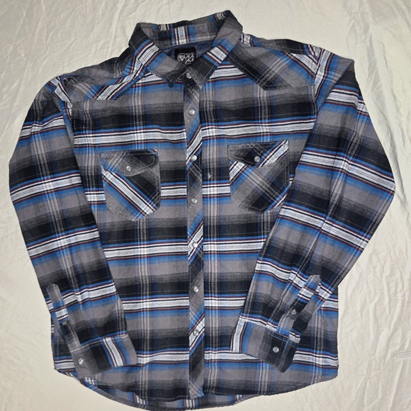 Black Jack 100% Cotten Flannel Shirt Men's L Great Colors Blue... 1 Flaw - Picture 1 of 7